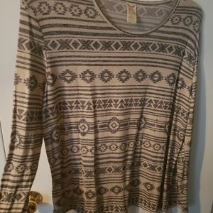 Faded Glory tan printed long sleeved top XL